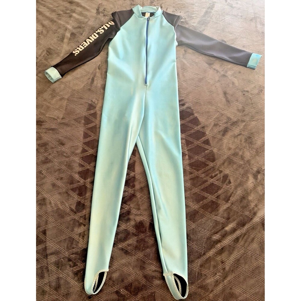 Vintage US Divers Full Body Dive Skin Jumpsuit Size 14/16 M Blue Black Lycra USA